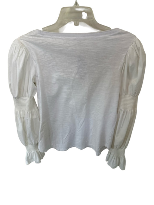 Cinq a Sept Size S White Cotton Long Balloon Sleeve Scoop Neck Top White / S
