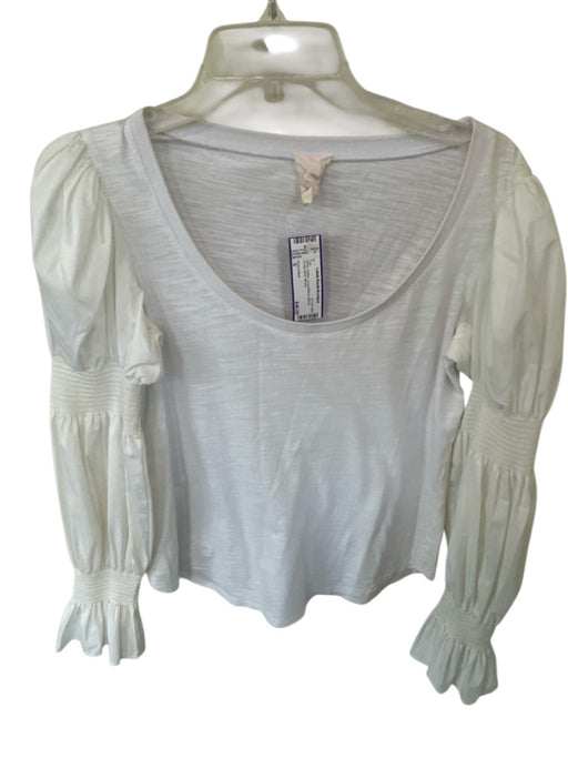 Cinq a Sept Size S White Cotton Long Balloon Sleeve Scoop Neck Top White / S