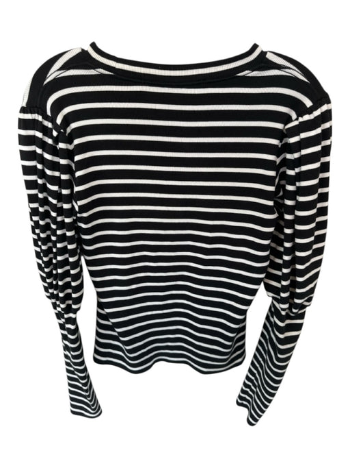 Veronica Beard Size S Black & White Cotton Blend Long Balloon Sleeve Striped Top Black & White / S