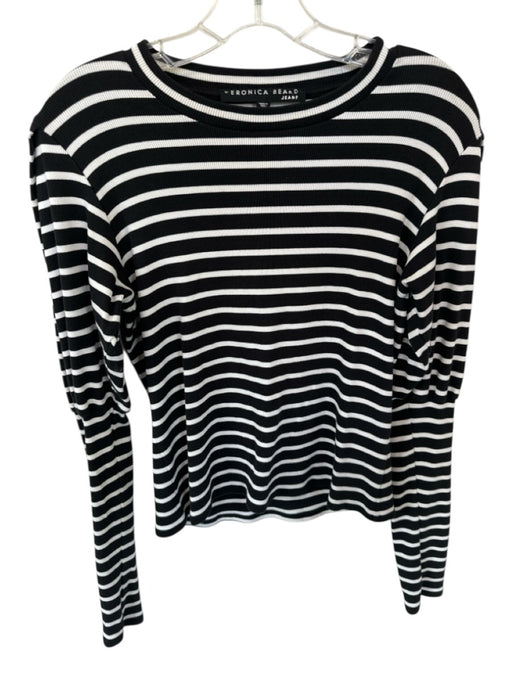 Veronica Beard Size S Black & White Cotton Blend Long Balloon Sleeve Striped Top Black & White / S
