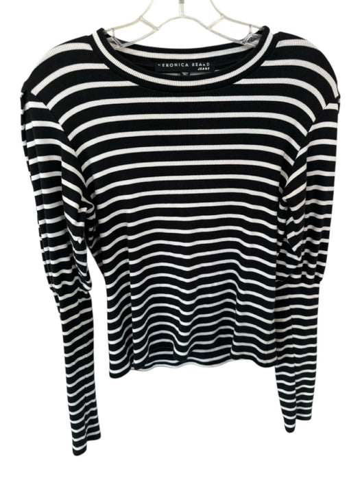Veronica Beard Size S Black & White Cotton Blend Long Balloon Sleeve Striped Top Black & White / S
