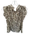 THML Size M Brown & Cream Polyester Flutter Sleeves Animal Print Buttons Top Brown & Cream / M