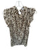 THML Size M Brown & Cream Polyester Flutter Sleeves Animal Print Buttons Top Brown & Cream / M