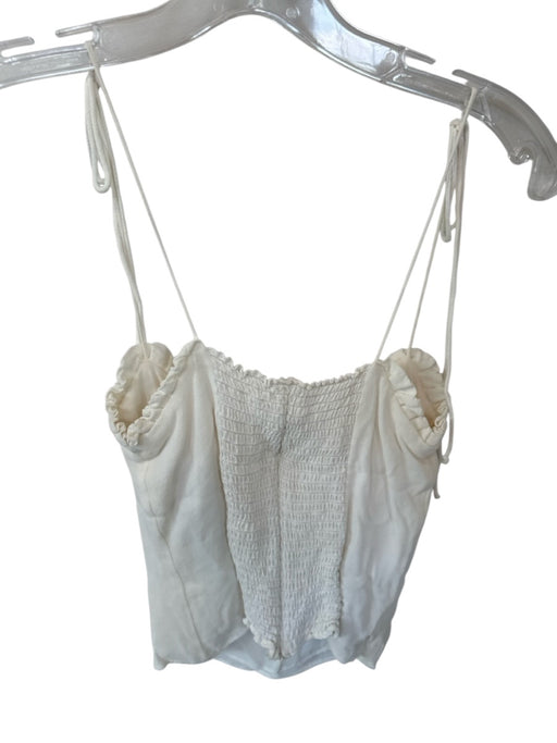 Reformation Size 6 White Viscose Tie Straps Smocked Back Cropped Top White / 6