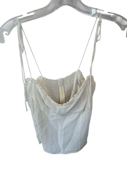 Reformation Size 6 White Viscose Tie Straps Smocked Back Cropped Top White / 6
