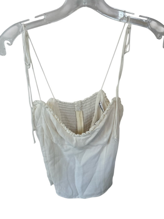 Reformation Size 6 White Viscose Tie Straps Smocked Back Cropped Top White / 6