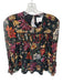 Cinq a Sept Size XXS Black & Green Silk Long Balloon Sleeve Flowers Top Black & Green / XXS