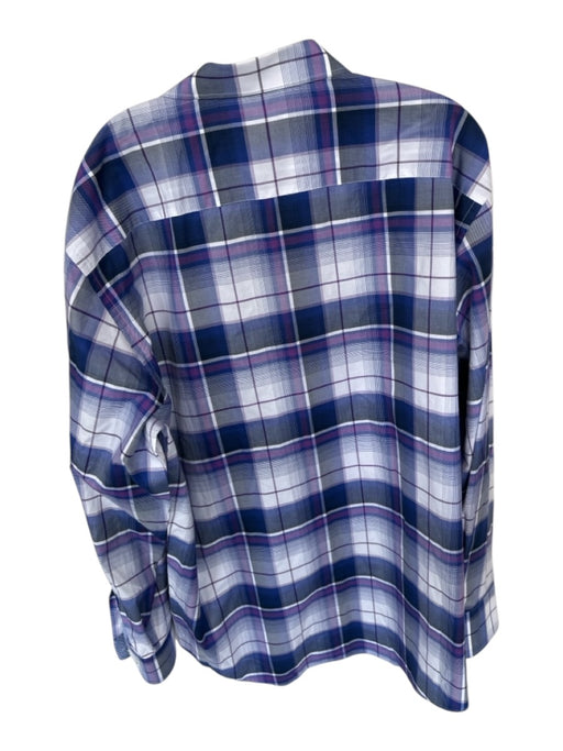 Bugatchi Size XXL Purple & White Cotton Plaid Button Down Men's Shirt Purple & White / XXL