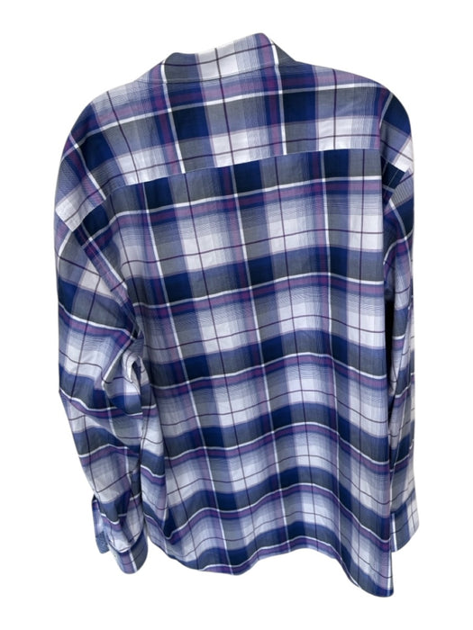 Bugatchi Size XXL Purple & White Cotton Plaid Button Down Men's Shirt Purple & White / XXL