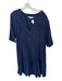 XiRENA Size L Navy Cotton 3/4 Balloon Sleeve Crinkle Buttons V Neck Dress Navy / L
