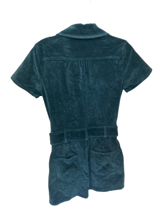 Show Me Your Mumu Size M Teal Corduroy Short Sleeve Front Zip Belted Dress Teal / M