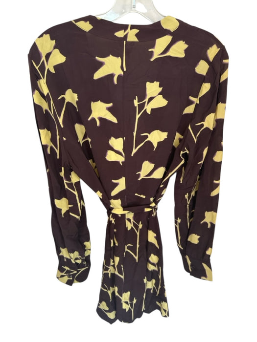 Staud Size M Brown & Yellow Viscose Long Sleeve Flowers Buttons Belted Dress Brown & Yellow / M