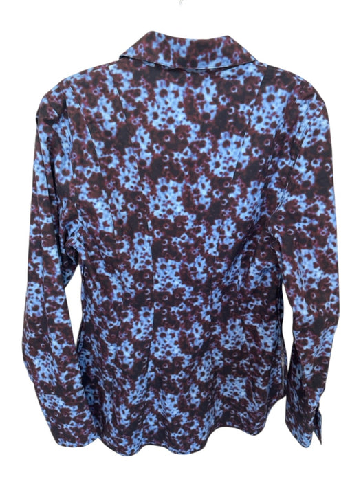Proenza Schouler Size 6 Blue & Purple Cotton Long Sleeve Abstract Collar Top Blue & Purple / 6