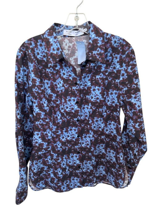 Proenza Schouler Size 6 Blue & Purple Cotton Long Sleeve Abstract Collar Top Blue & Purple / 6