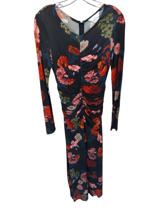 Cara Cara Size S Black & Red Viscose Long Sleeve Flowers Maxi Dress Black & Red / S
