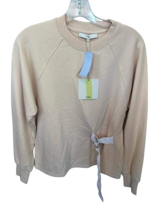 Tibi Size XS Blush Cotton Long Sleeve Gathered Side Crew Neck Sweatshirt Blush / XS