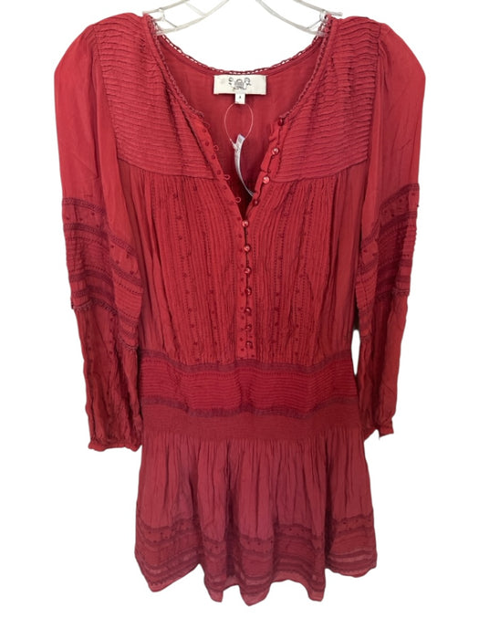 Sea New York Size 4 Rust Viscose Long Sleeve Lace Detail Buttons Dress Rust / 4