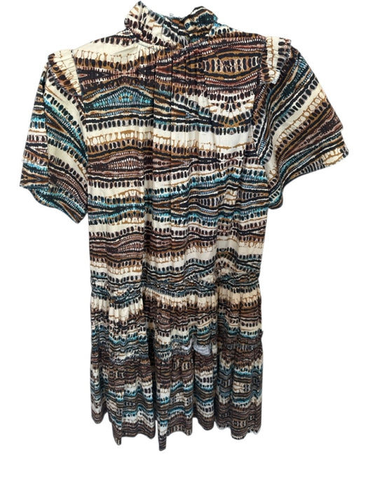 Hunter Bell Size XS Brown & Teal Cotton Short Sleeve Abstract Dress Brown & Teal / XS