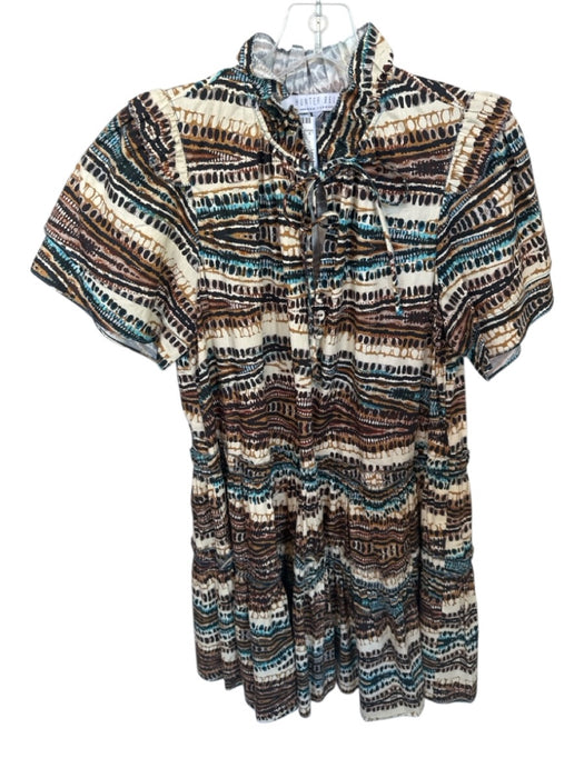 Hunter Bell Size XS Brown & Teal Cotton Short Sleeve Abstract Dress Brown & Teal / XS