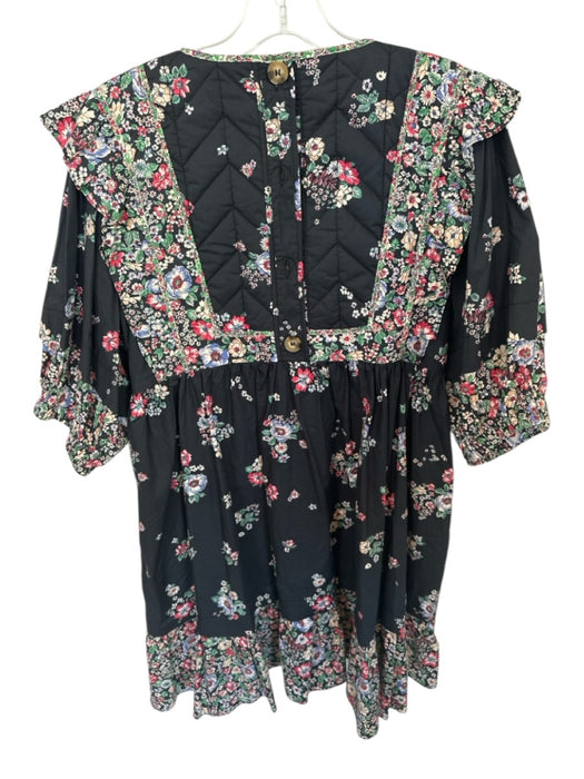 Hunter Bell Size L Black & Pink Cotton Long Balloon Sleeve Quilted Floral Dress Black & Pink / L