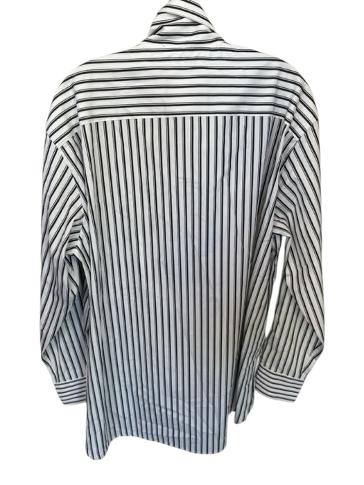Plan C Size 44 White & Black Cotton Blend Long Sleeve Striped Neck Tie Top White & Black / 44