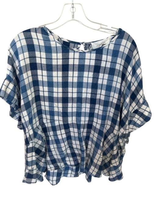 The Great Size 2/M Blue & White Cotton Short Sleeve Plaid Keyhole Back Top Blue & White / 2/M