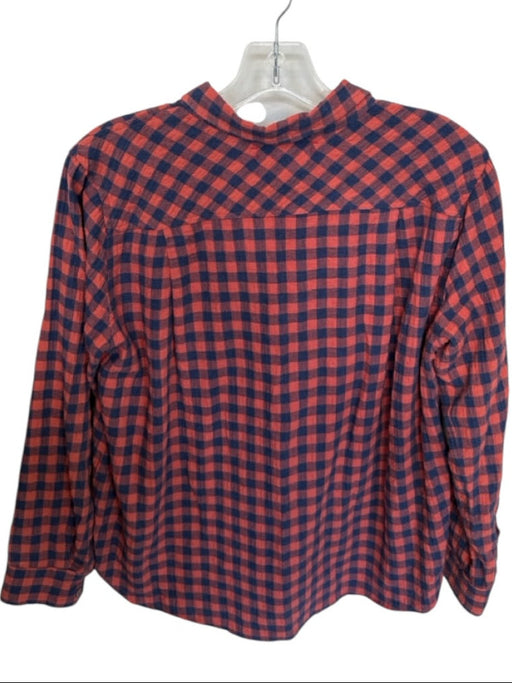 XiRENA Size XS Orange & navy Cotton Long Sleeve Checkered Button Down Top Orange & navy / XS
