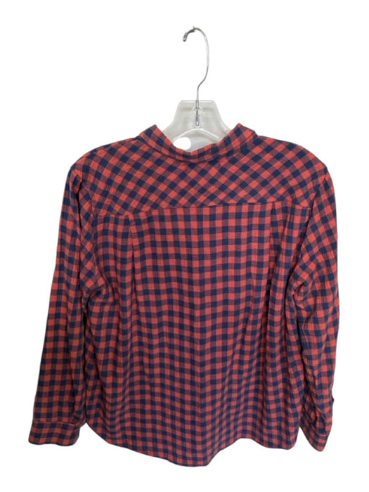 XiRENA Size XS Orange & navy Cotton Long Sleeve Checkered Button Down Top Orange & navy / XS