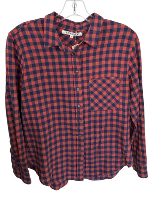 XiRENA Size XS Orange & navy Cotton Long Sleeve Checkered Button Down Top Orange & navy / XS
