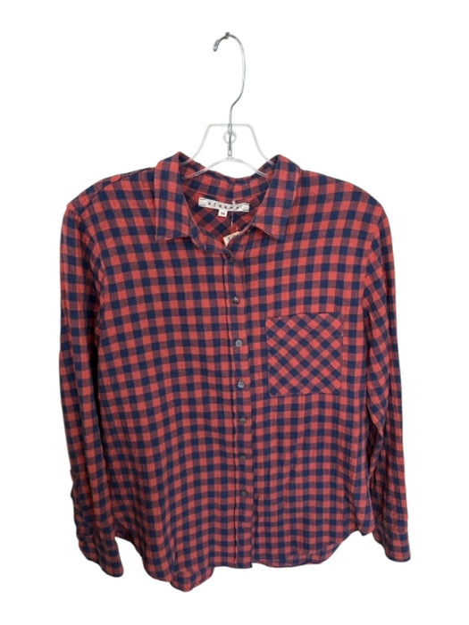 XiRENA Size XS Orange & navy Cotton Long Sleeve Checkered Button Down Top Orange & navy / XS