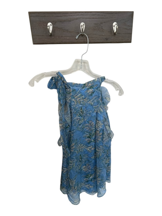 Veronica Beard Size 2 Blue & Green Silk Halter Neck Botanical Ruffles Top Blue & Green / 2
