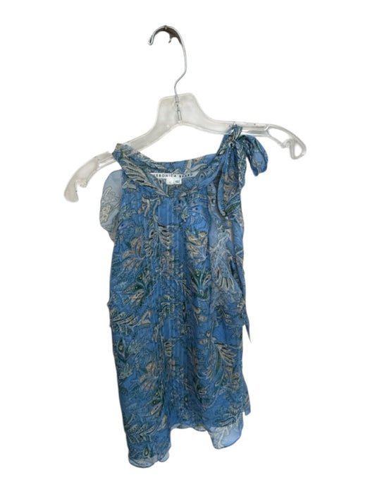 Veronica Beard Size 2 Blue & Green Silk Halter Neck Botanical Ruffles Top Blue & Green / 2