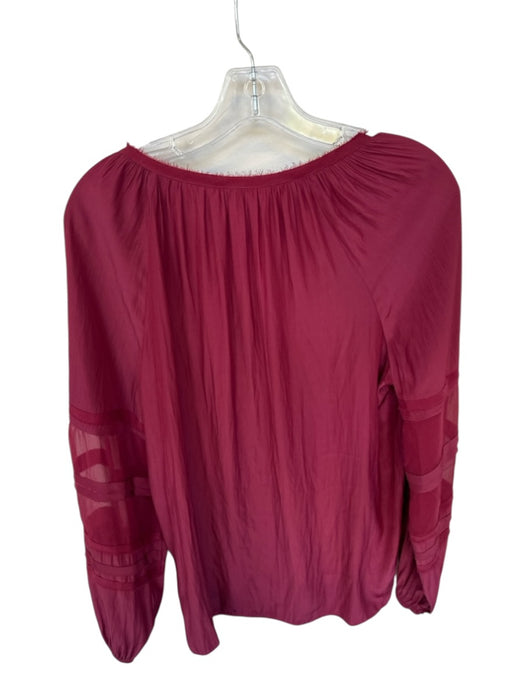 Ramy Brook Size S Cranberry Red Polyester Long Balloon Sleeve V Neck Top Cranberry Red / S