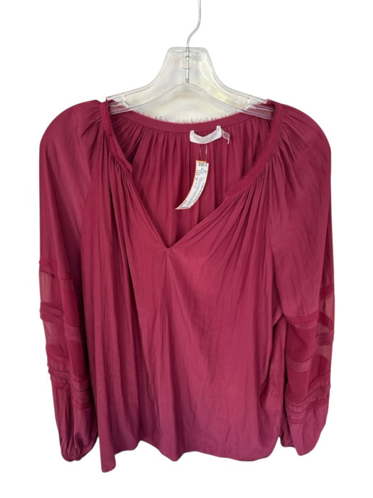 Ramy Brook Size S Cranberry Red Polyester Long Balloon Sleeve V Neck Top Cranberry Red / S