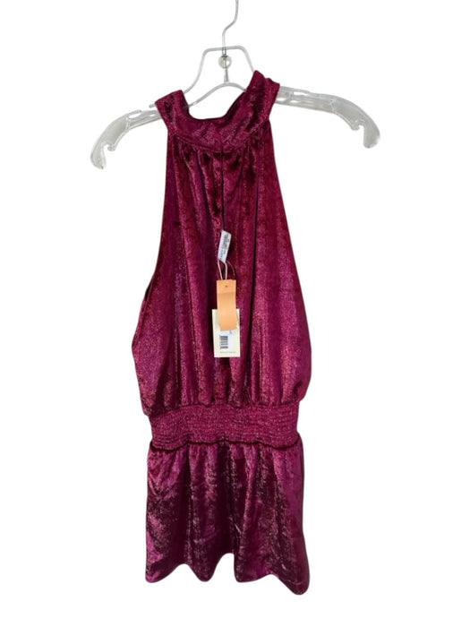 Ramy Brook Size M Burgandy Velvet Sleeveless Smocked Waist high neck Dress Burgandy / M