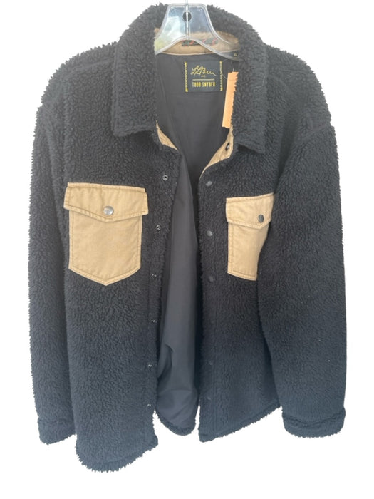 LL Bean Size XL Black & Tan Polyester Blend Sherpa Lined Snap Buttons Jacket Black & Tan / XL