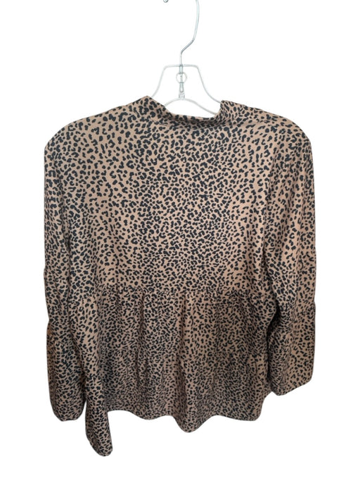 Tuckernuck Size M Brown & Black Polyester Long Bell Sleeve Animal Print Top Brown & Black / M
