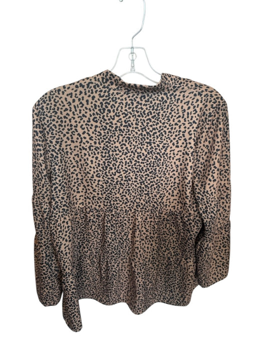 Tuckernuck Size M Brown & Black Polyester Long Bell Sleeve Animal Print Top Brown & Black / M