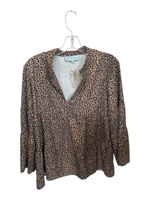 Tuckernuck Size M Brown & Black Polyester Long Bell Sleeve Animal Print Top Brown & Black / M