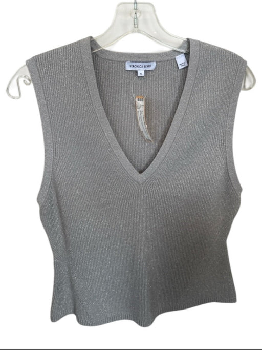 Veronica Beard Size XL Silver Viscose Blend Sleeveless Metallic Ribbed Top Silver / XL