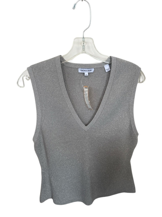 Veronica Beard Size XL Silver Viscose Blend Sleeveless Metallic Ribbed Top Silver / XL