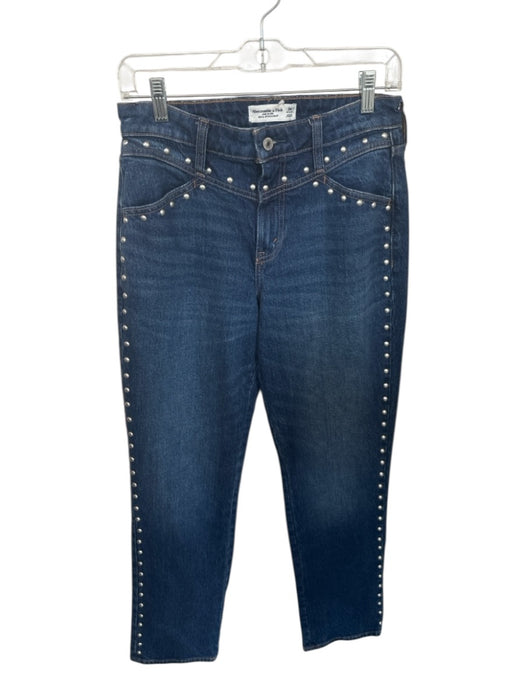 Abercrombie & Fitch Size 26 Dark Wash & Silver Cotton Mid Rise Studded Jeans Dark Wash & Silver / 26