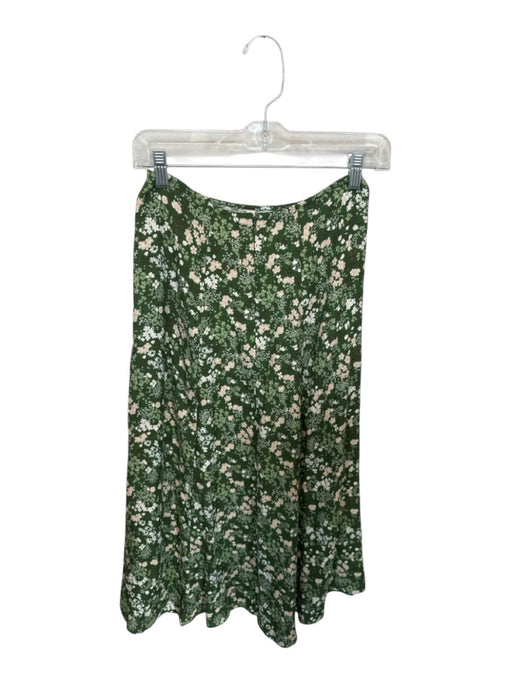Reformation Size 0 Green & Peach Rayon Back Zip Flowers Midi Skirt Green & Peach / 0