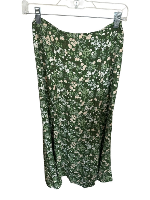 Reformation Size 0 Green & Peach Rayon Back Zip Flowers Midi Skirt Green & Peach / 0