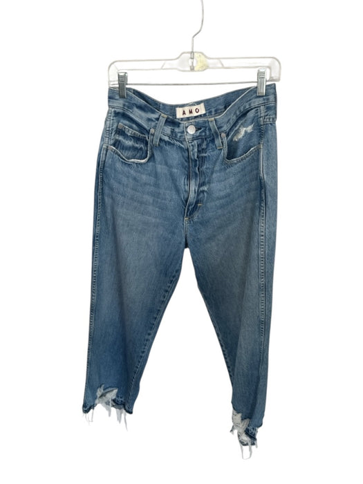 AMO Size 29 Med Dark Wash Cotton Blend High Waist Straight Leg Raw Hem Jeans Med Dark Wash / 29