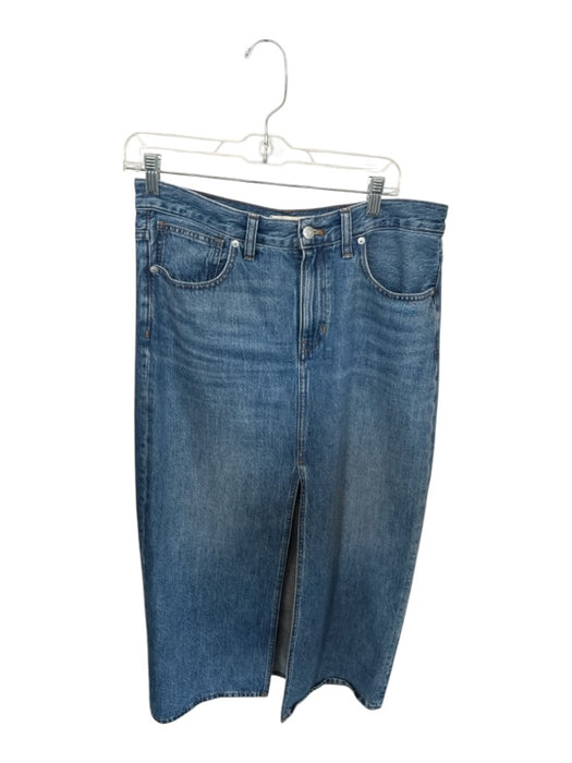 Madewell Size 27 Med Dark Wash Cotton High Ankle Slit Denim Maxi Skirt Med Dark Wash / 27