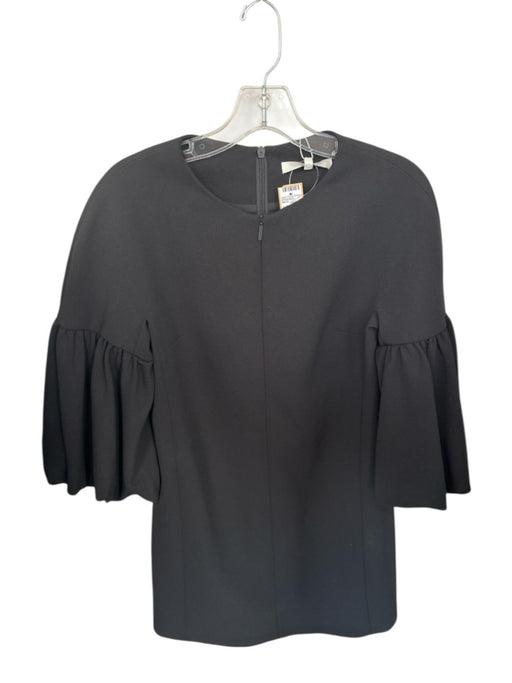 Tibi Size 4 Black Polyester Blend Long Bell Sleeve Front Zip Shift Dress Black / 4