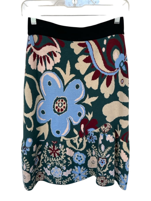 La Double J Size L Maroon & Blue Viscose Elastic Waist Flowers A Line Midi Skirt Maroon & Blue / L