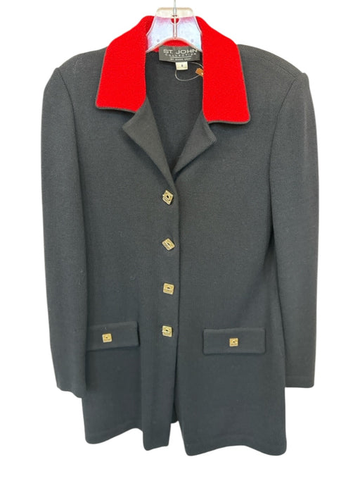 St. John Collection Size 4 Black & Red Wool Blend Knit Button Down Jacket Black & Red / 4