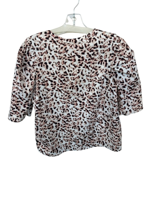 Never a Wallflower Size M White & Brown Cotton Short Sleeve Animal Print Top White & Brown / M